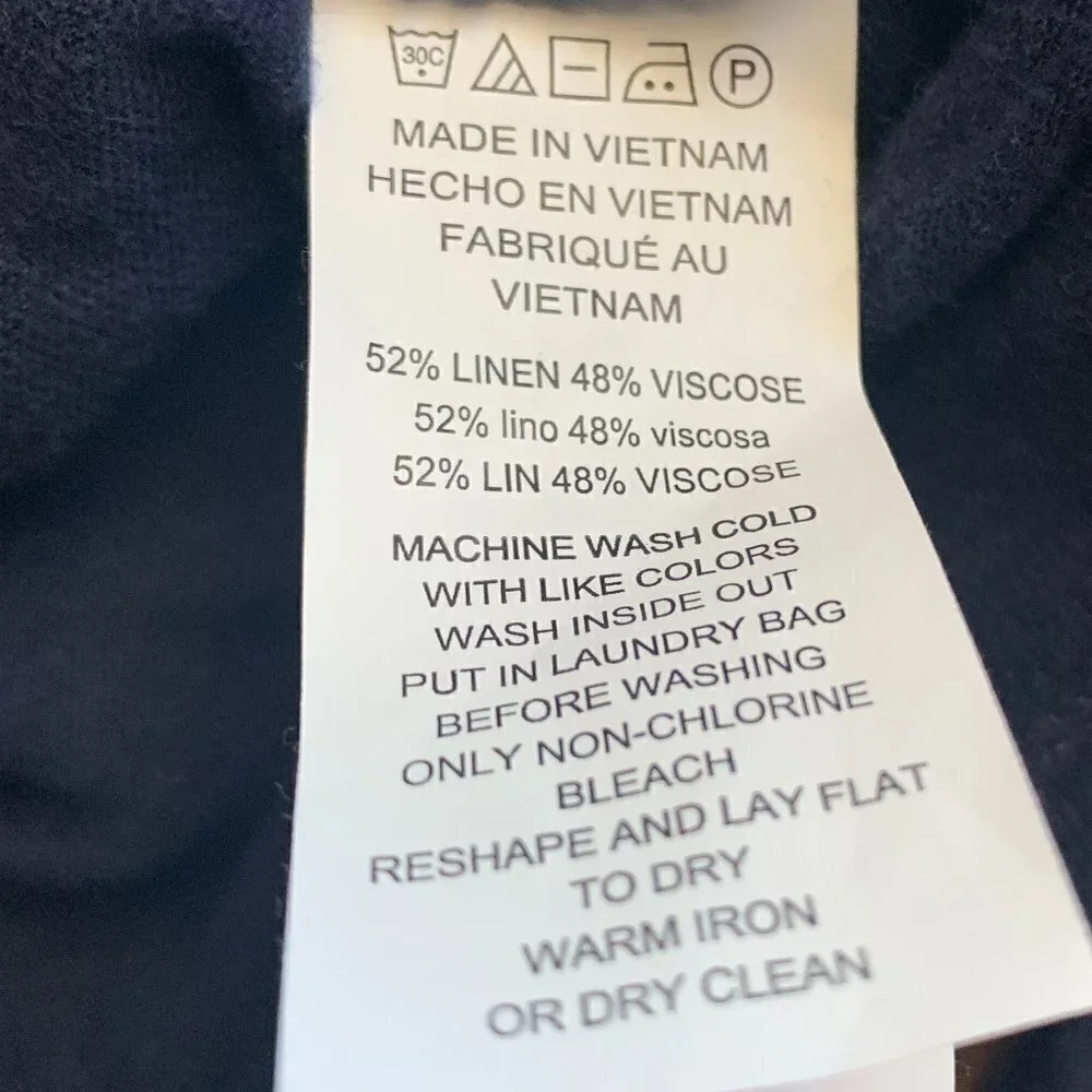 Michael Kors Linen-Viscose‎ Short Sleeve Tee Side Tie Sz M Navy Blue 104D